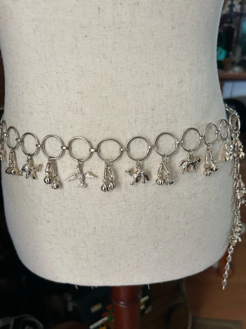 Vintage Silver Charm Link Waist Chain Belt